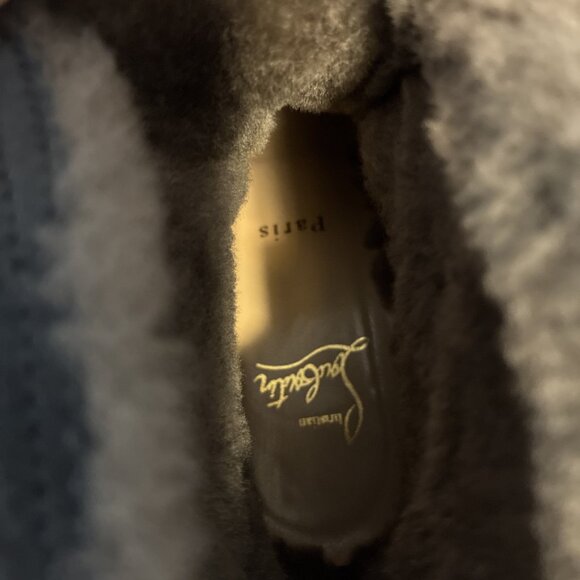 christian louboutin Authentic Gray Black Suede Leather Heel Combat Boots 8 - Picture 8 of 8